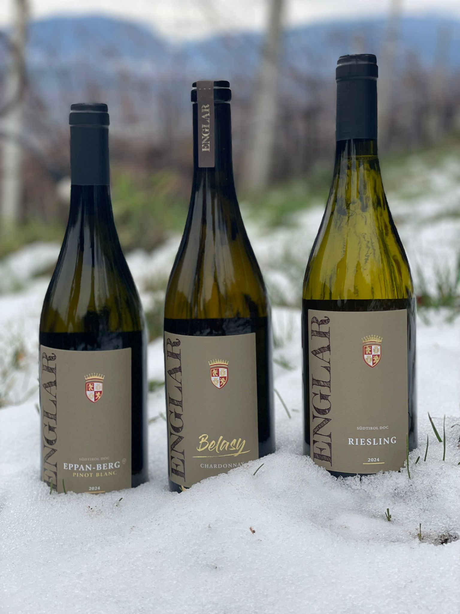 Bottle of Muliere des Alpes in front of Alpine scenery